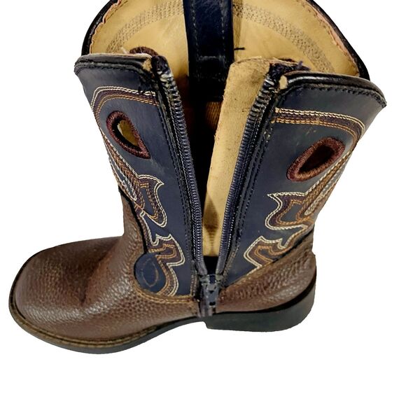 Magellan Cowboy Boots 10 Toddler Faux Leather Black Gray Pull Holes Zip 177706 - Picture 12 of 16